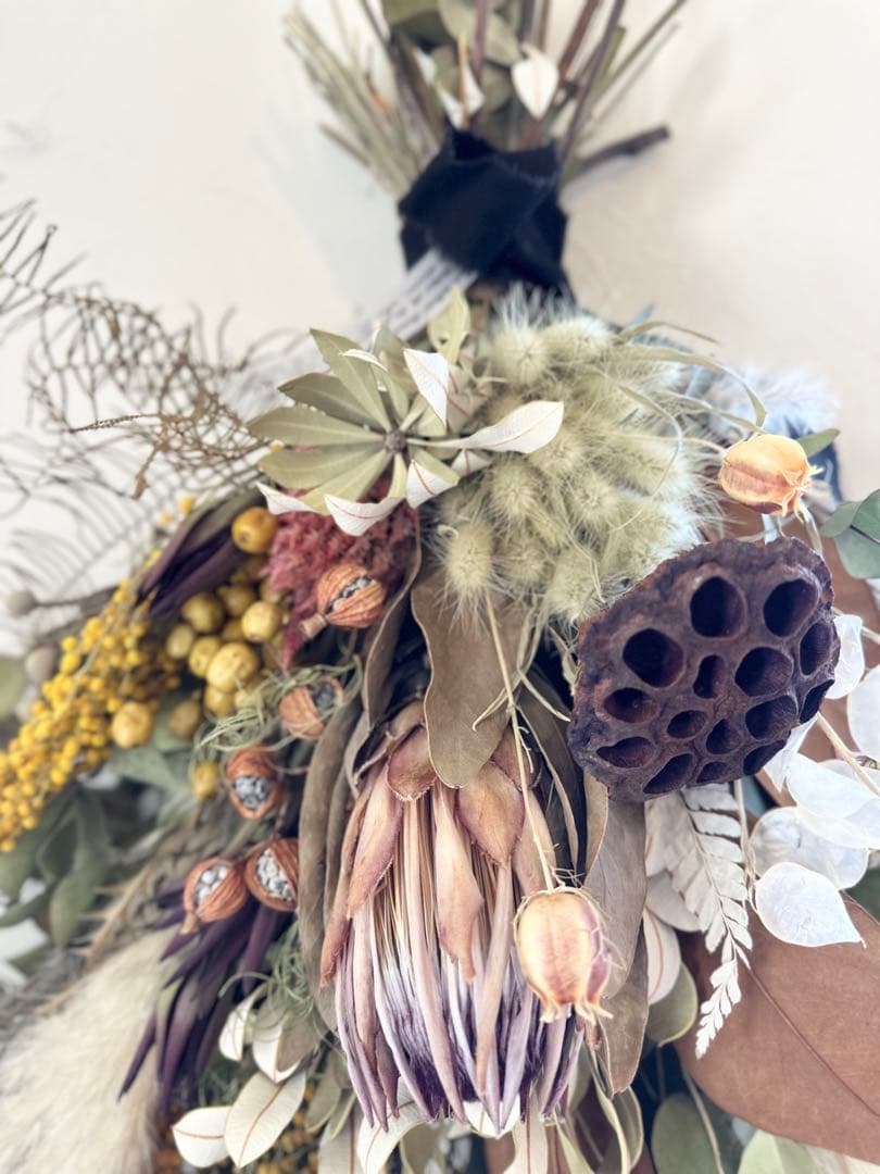 sale❗️＊プロテアとミモザのスワッグ＊ワイルドフラワー　76㌢　超特大❗️