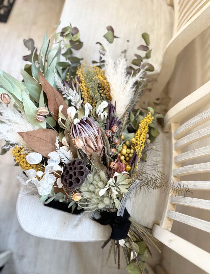 sale❗️＊プロテアとミモザのスワッグ＊ワイルドフラワー　76㌢　超特大❗️