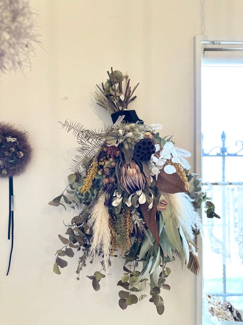 sale❗️＊プロテアとミモザのスワッグ＊ワイルドフラワー　76㌢　超特大❗️