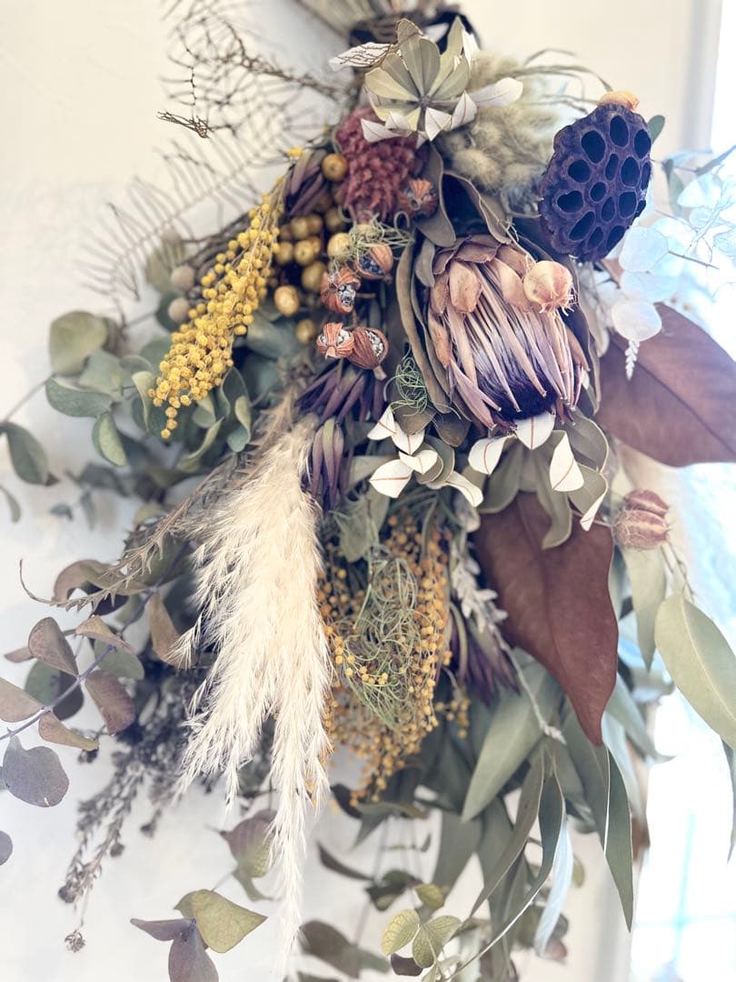 sale❗️＊プロテアとミモザのスワッグ＊ワイルドフラワー　76㌢　超特大❗️