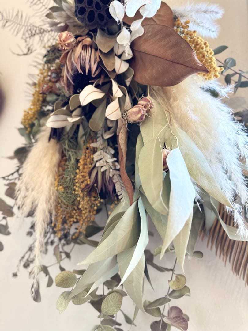 sale❗️＊プロテアとミモザのスワッグ＊ワイルドフラワー　76㌢　超特大❗️