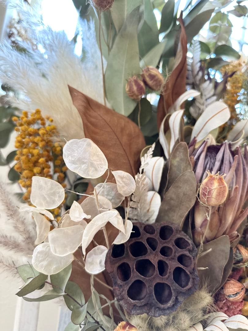 sale❗️＊プロテアとミモザのスワッグ＊ワイルドフラワー　76㌢　超特大❗️