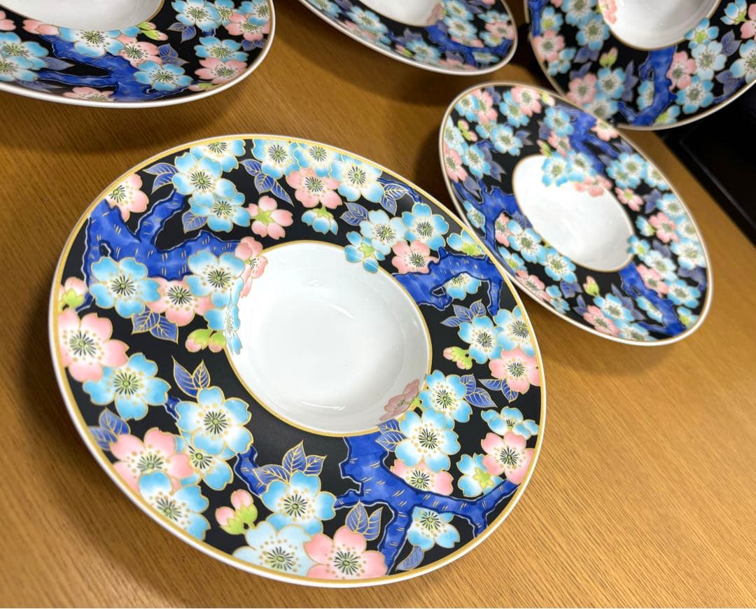 金彩桜　笠型プレート　ファインボーンチャイナ　ボウル　5枚組　未使用品