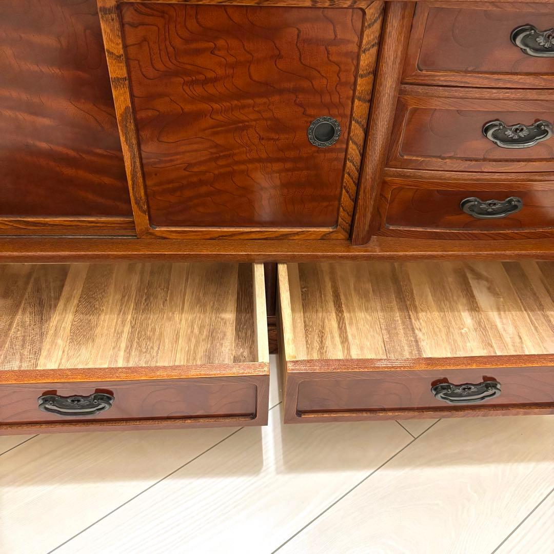 【希少】欅無垢 水屋箪笥 食器棚 和箪笥 古家具 古民家 昭和レトロ 店舗什器