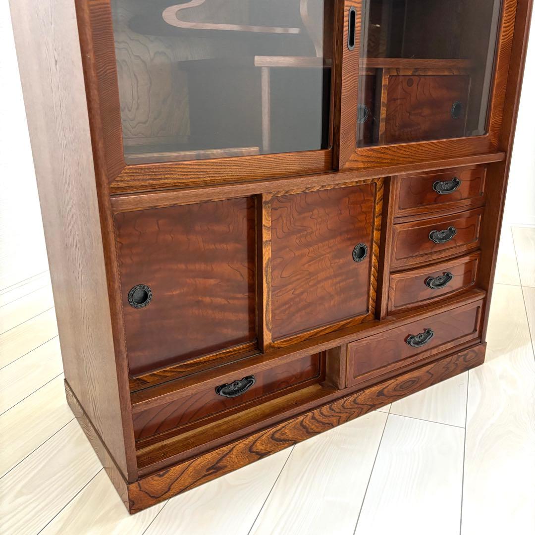 【希少】欅無垢 水屋箪笥 食器棚 和箪笥 古家具 古民家 昭和レトロ 店舗什器