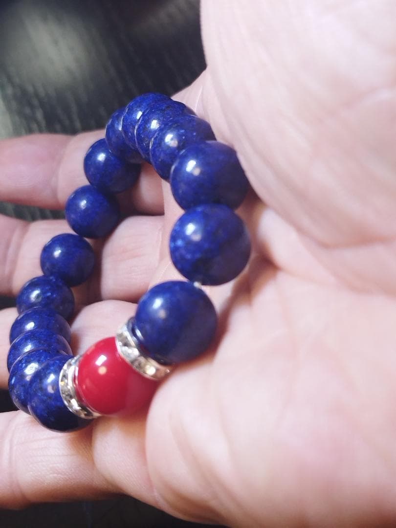 本日大特価‼️【新品】高級ラピスラズリ12mm15珠赤珊瑚本珊瑚ブレスレット