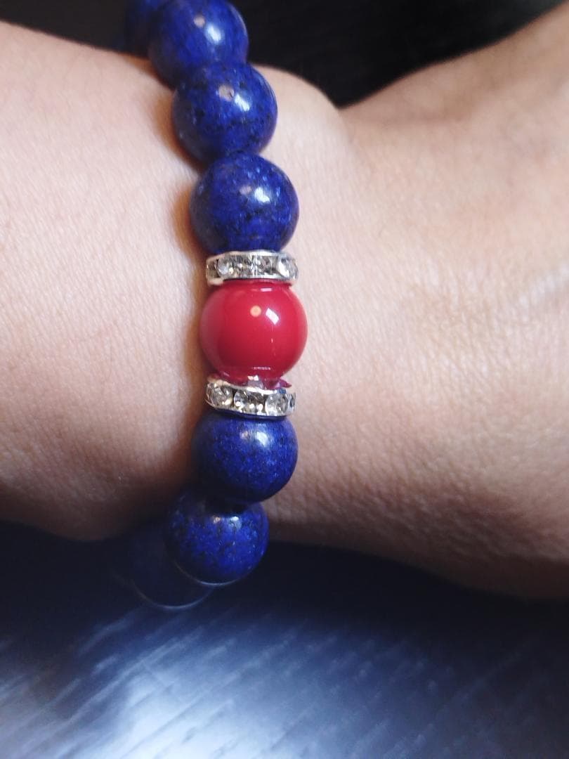 本日大特価‼️【新品】高級ラピスラズリ12mm15珠赤珊瑚本珊瑚ブレスレット
