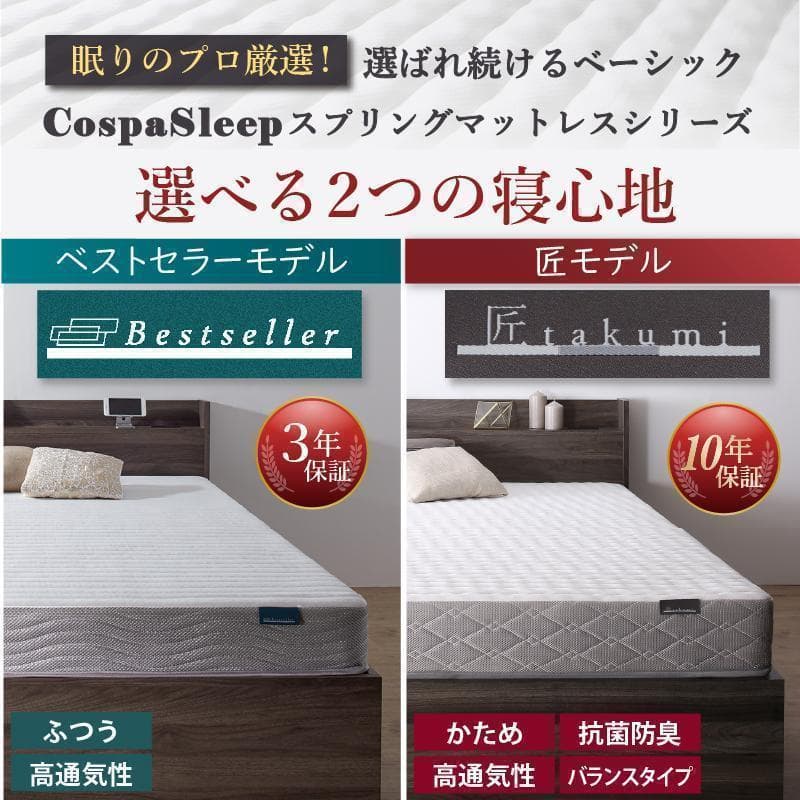 【Fuu☆】 セミダブルベッド 収納 棚 2口コンセント マットレス付N