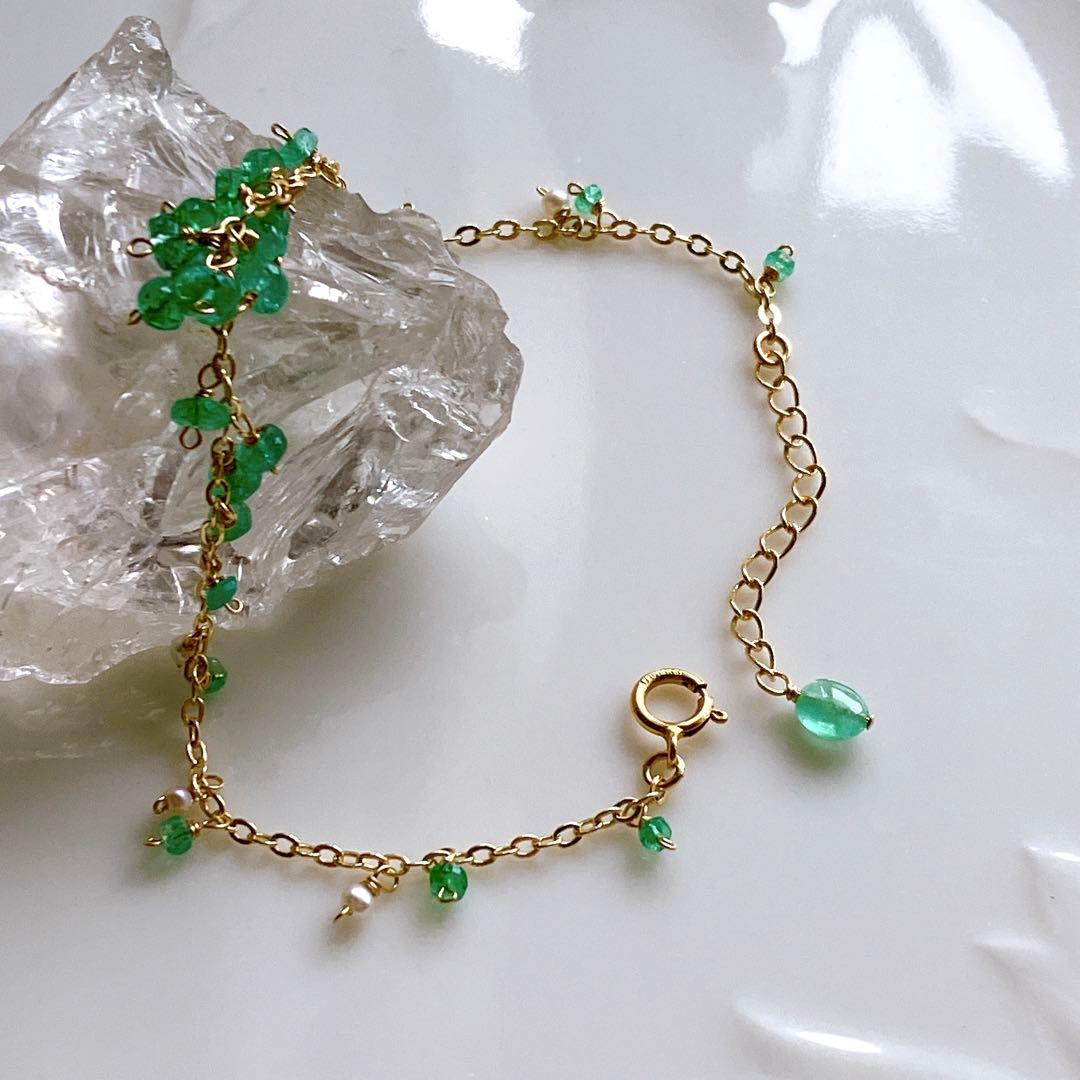 一点物✧コロンビア産エメラルドブレスレット✧14kgf