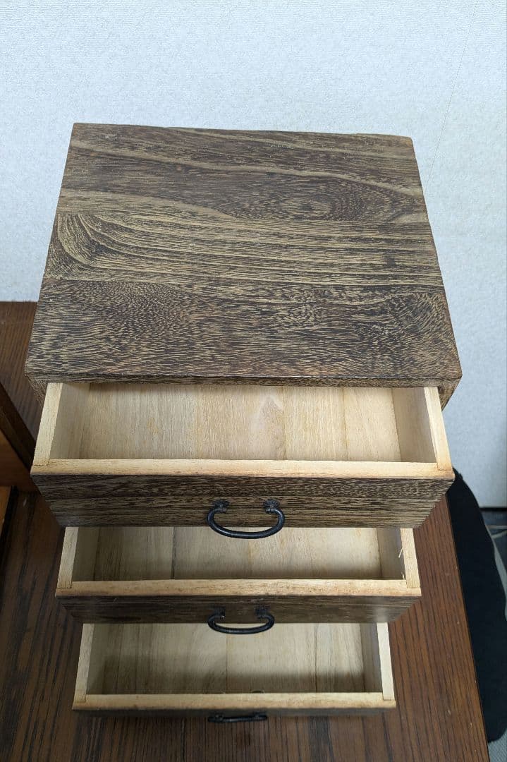 焼桐小物箪笥 アンティーク レトロ ヴィンテージ 引き出し3段 小物入れ 3個