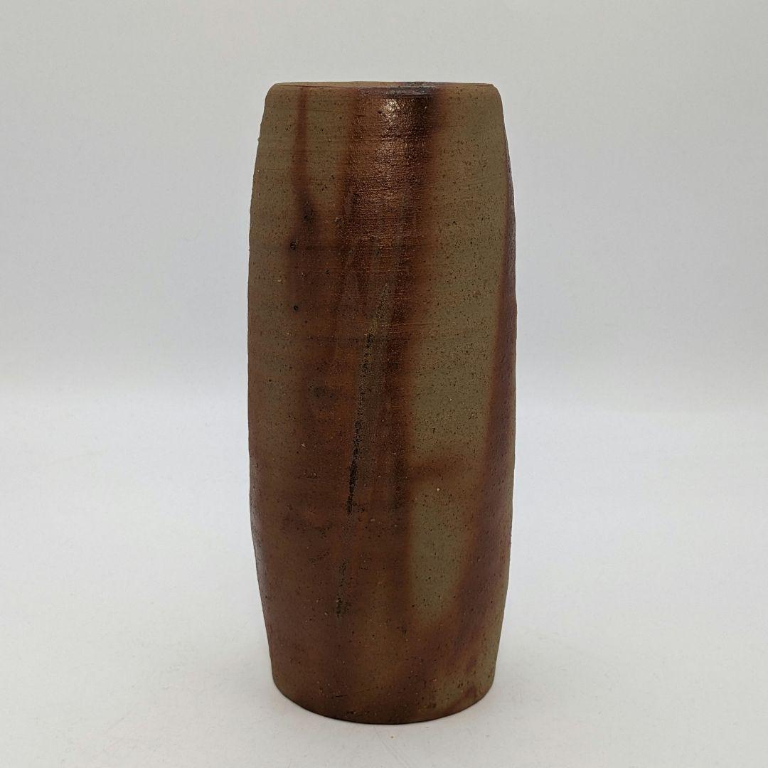 岡山県重要無形文化財 藤原建 備前焼 緋襷筒花入 四方桟共箱 花器 花瓶 置物