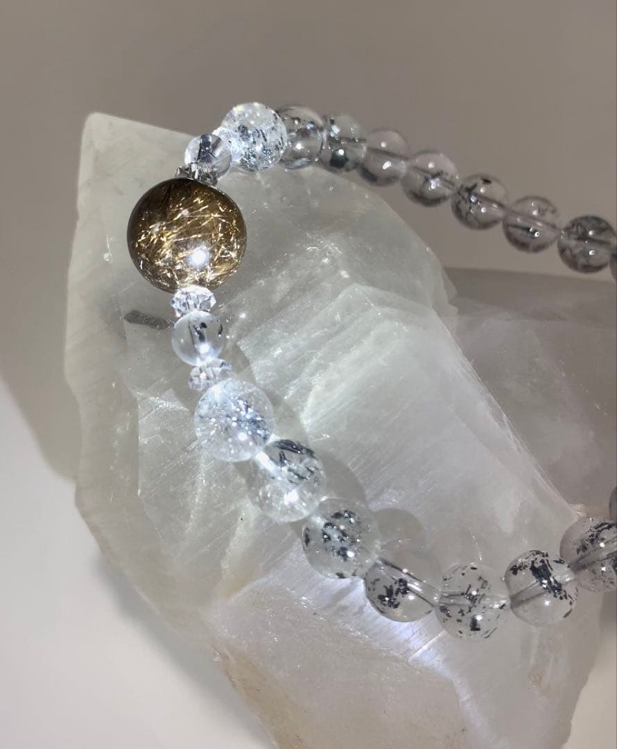 ⭐️極上⭐️スティブナイトインクォーツ　ブレスレット　ブラックプラチナルチルクォーツ