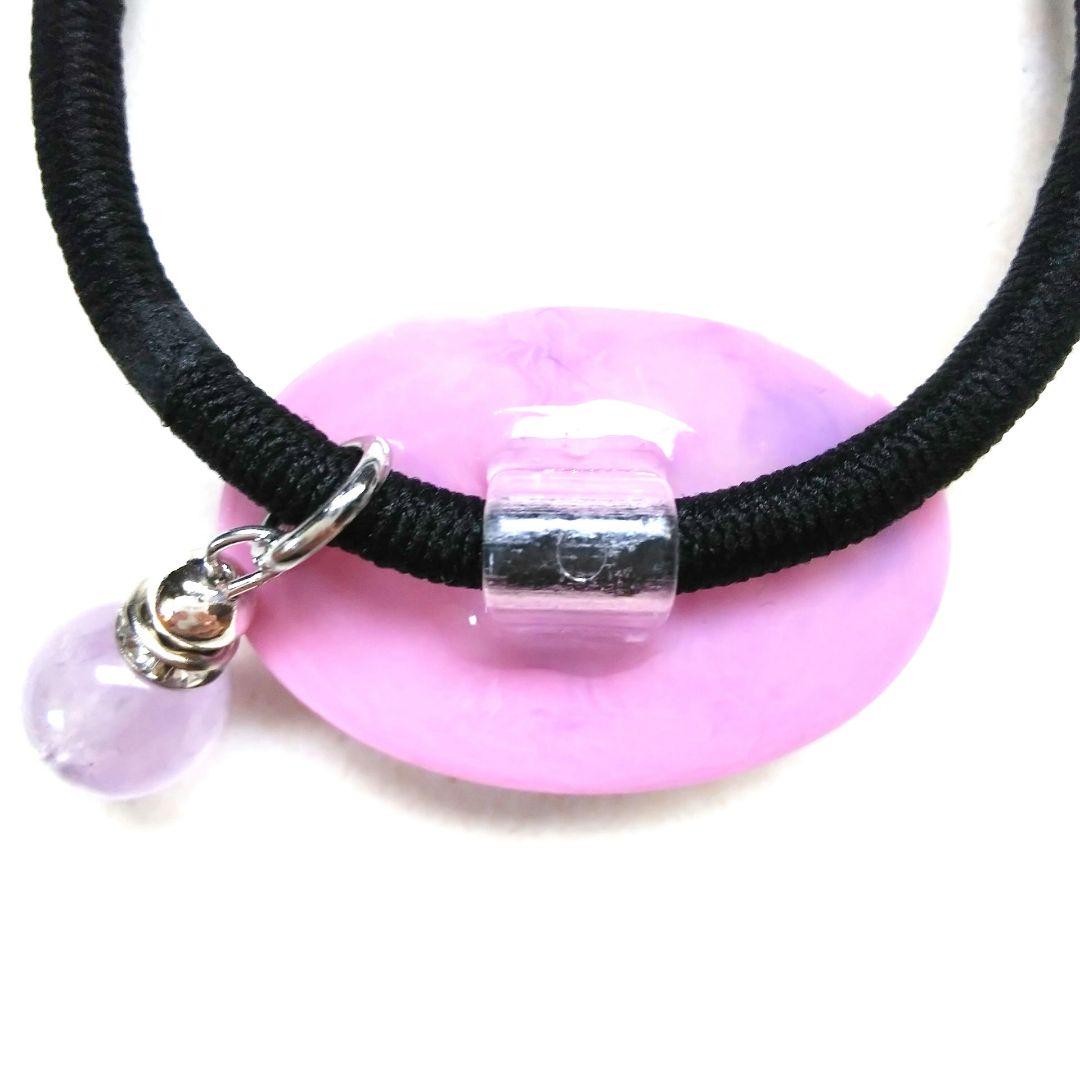 ヘアゴム レジン オーバル型 天然石アクアマリンとキラキラお花畑