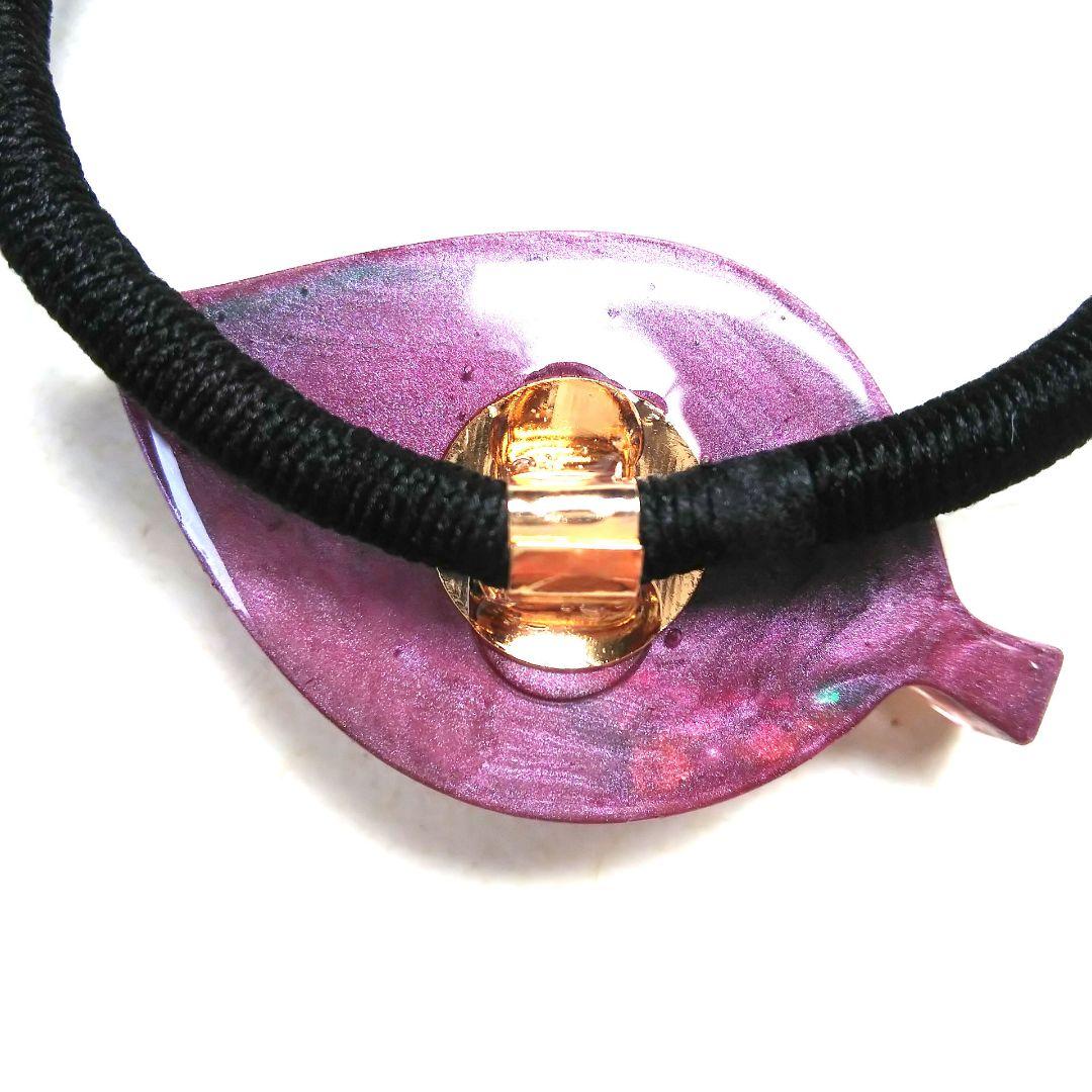 ヘアゴム レジン オーバル型 天然石アクアマリンとキラキラお花畑