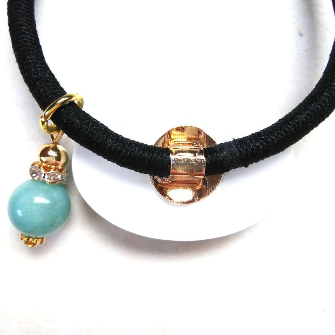 ヘアゴム レジン オーバル型 天然石アクアマリンとキラキラお花畑