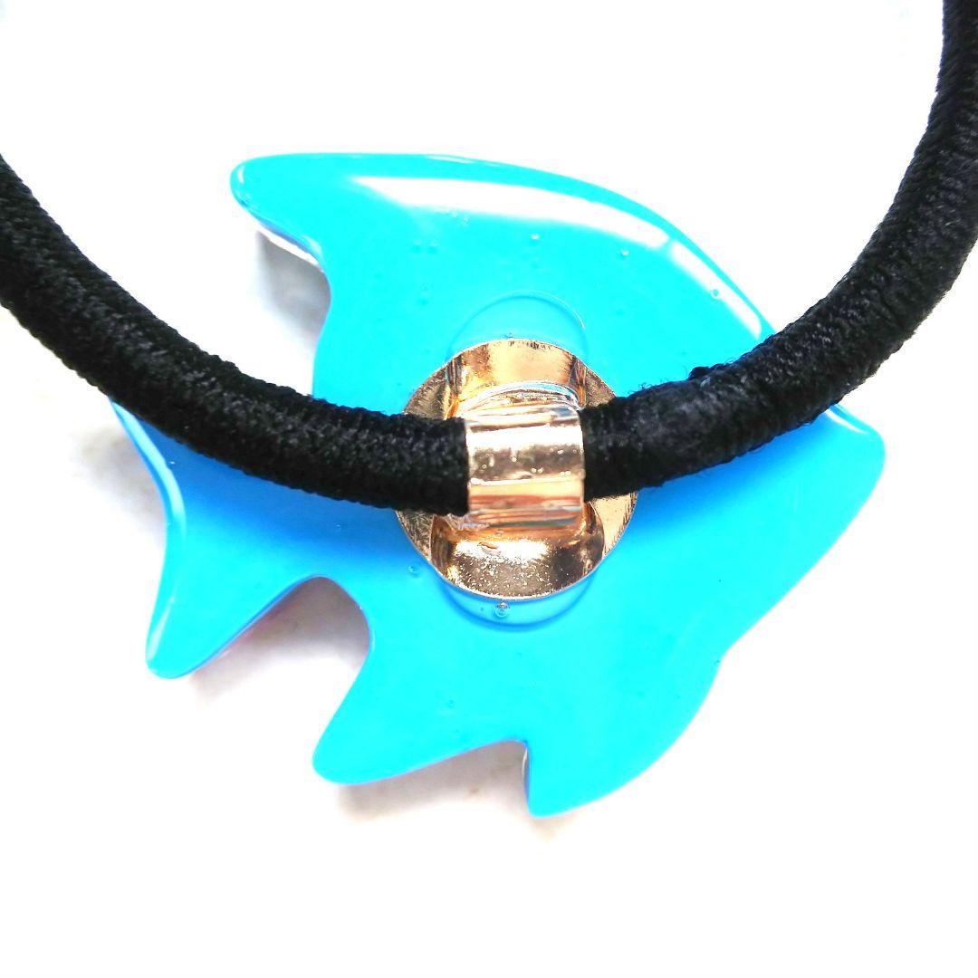 ヘアゴム レジン オーバル型 天然石アクアマリンとキラキラお花畑