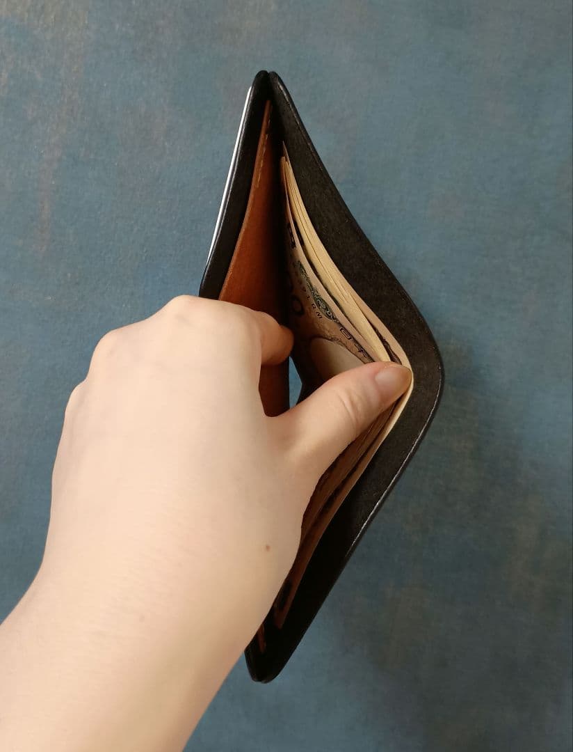 栃木レザー　二つ折財布　ミニウォレット　ヌメ革本革　ハンドメイド　手縫い