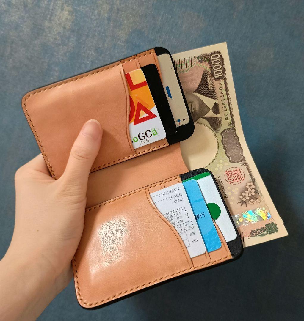 栃木レザー　二つ折財布　ミニウォレット　ヌメ革本革　ハンドメイド　手縫い