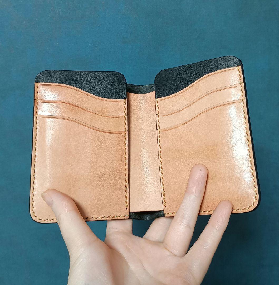 栃木レザー　二つ折財布　ミニウォレット　ヌメ革本革　ハンドメイド　手縫い