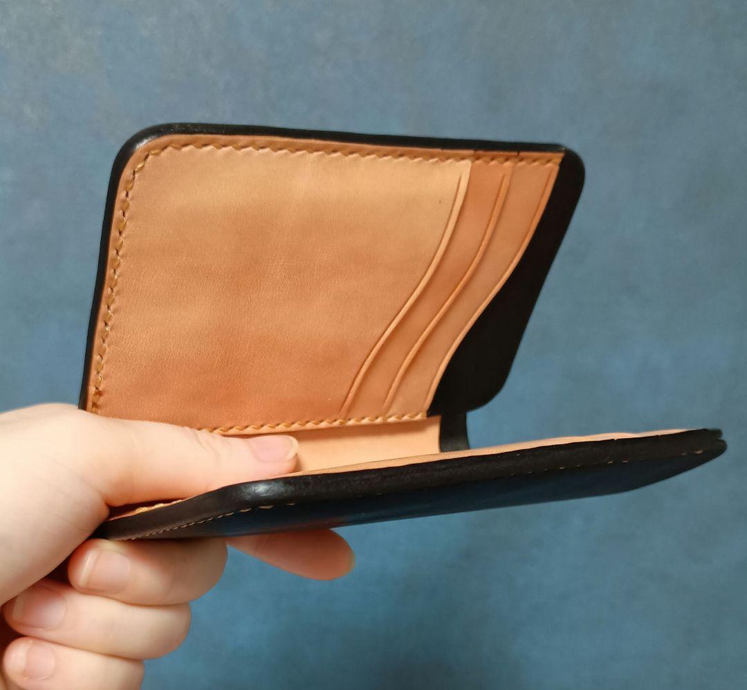 栃木レザー　二つ折財布　ミニウォレット　ヌメ革本革　ハンドメイド　手縫い