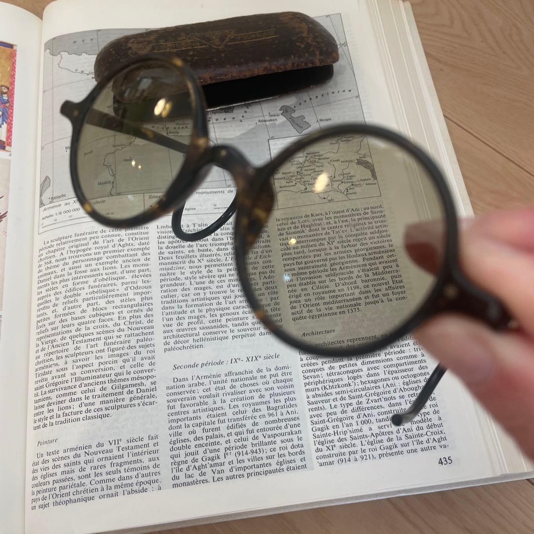 希少 玉屋ケース付｜鼈甲風セルロイド ラウンド眼鏡 アンティーク