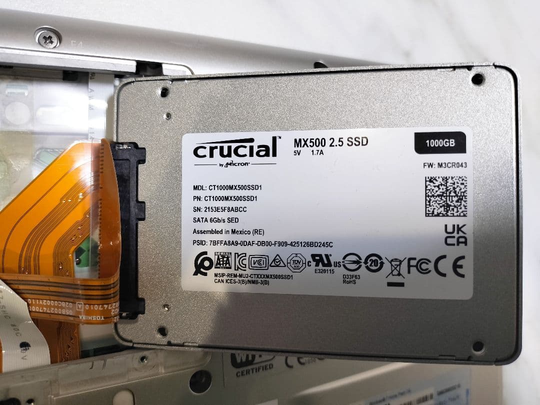 中古ノートパソコン　メモリ8GB　SSD1TB（Crucial）