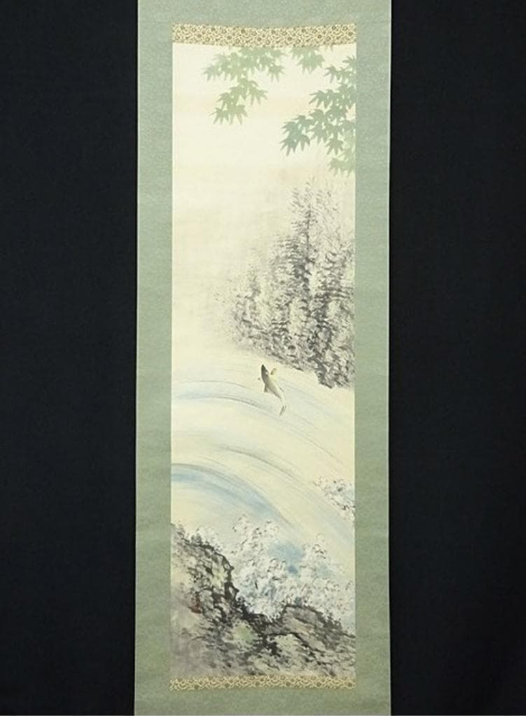 掛軸 仙崖『鯉図』紙本 肉筆 共箱付 掛け軸 a052618