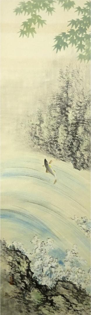 掛軸 仙崖『鯉図』紙本 肉筆 共箱付 掛け軸 a052618