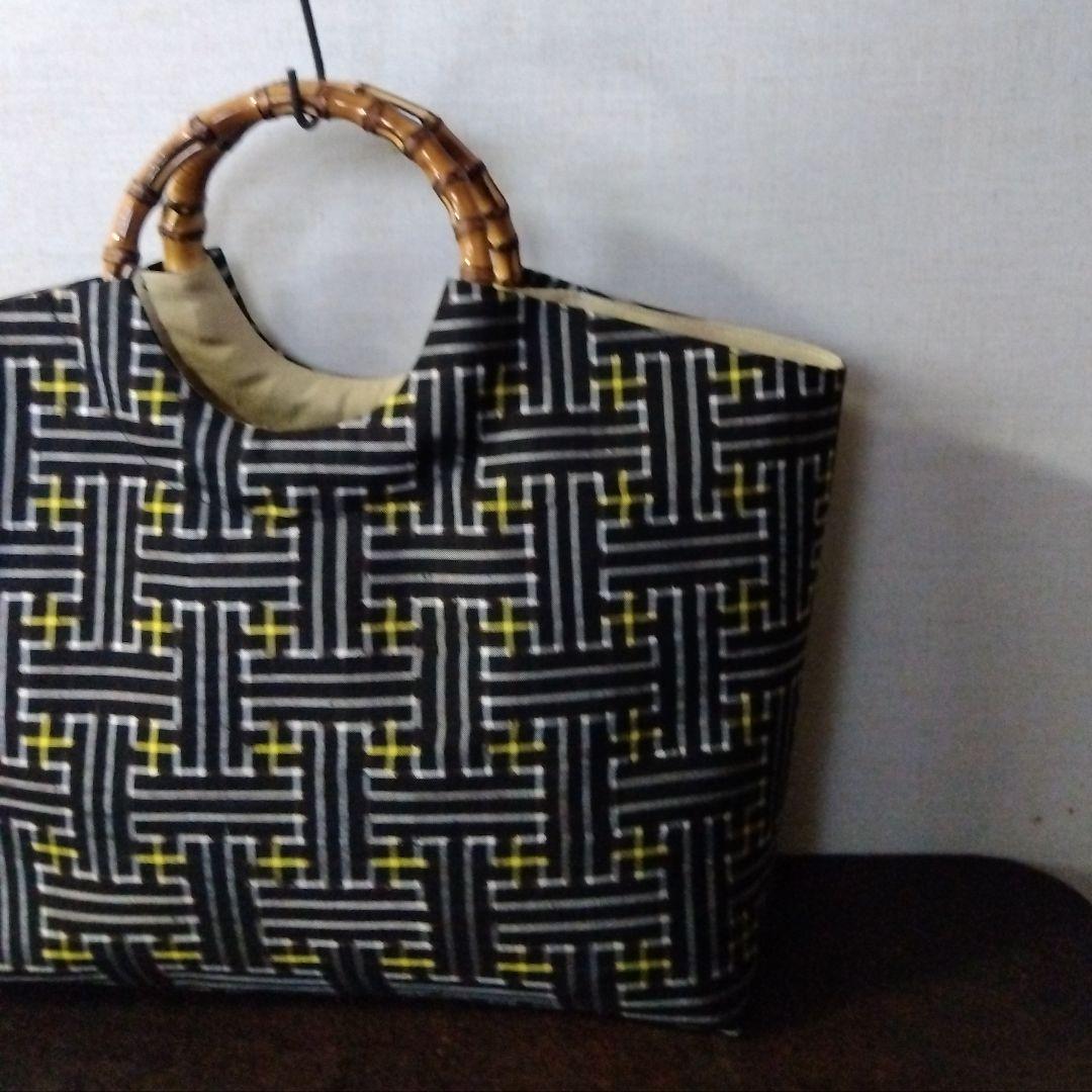 731 おでかけバック 秋名バラ 黄色 正絹 着物リメイク 大島紬