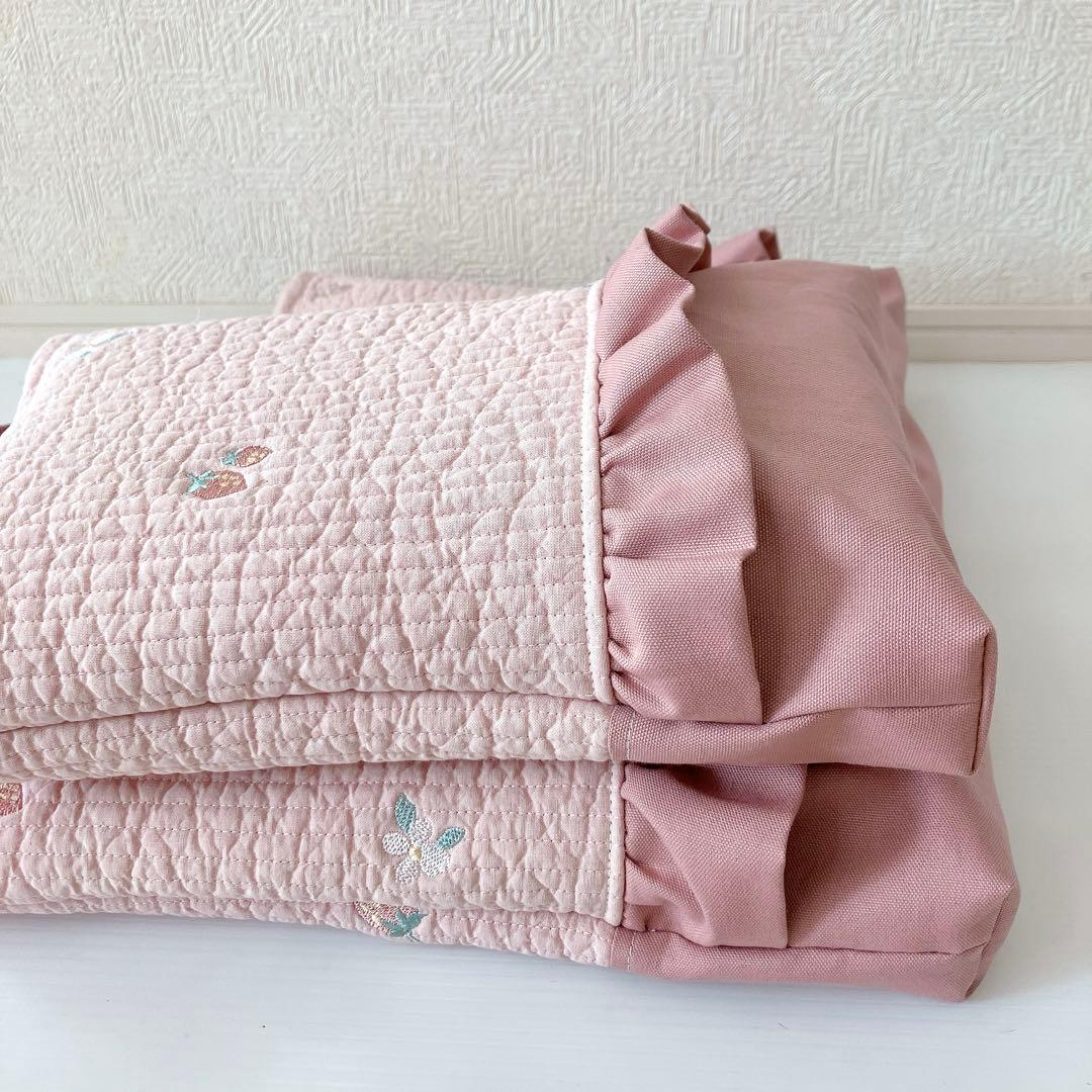 レッスンバッグ 上履き入れ　ヌビ　いちご刺繍