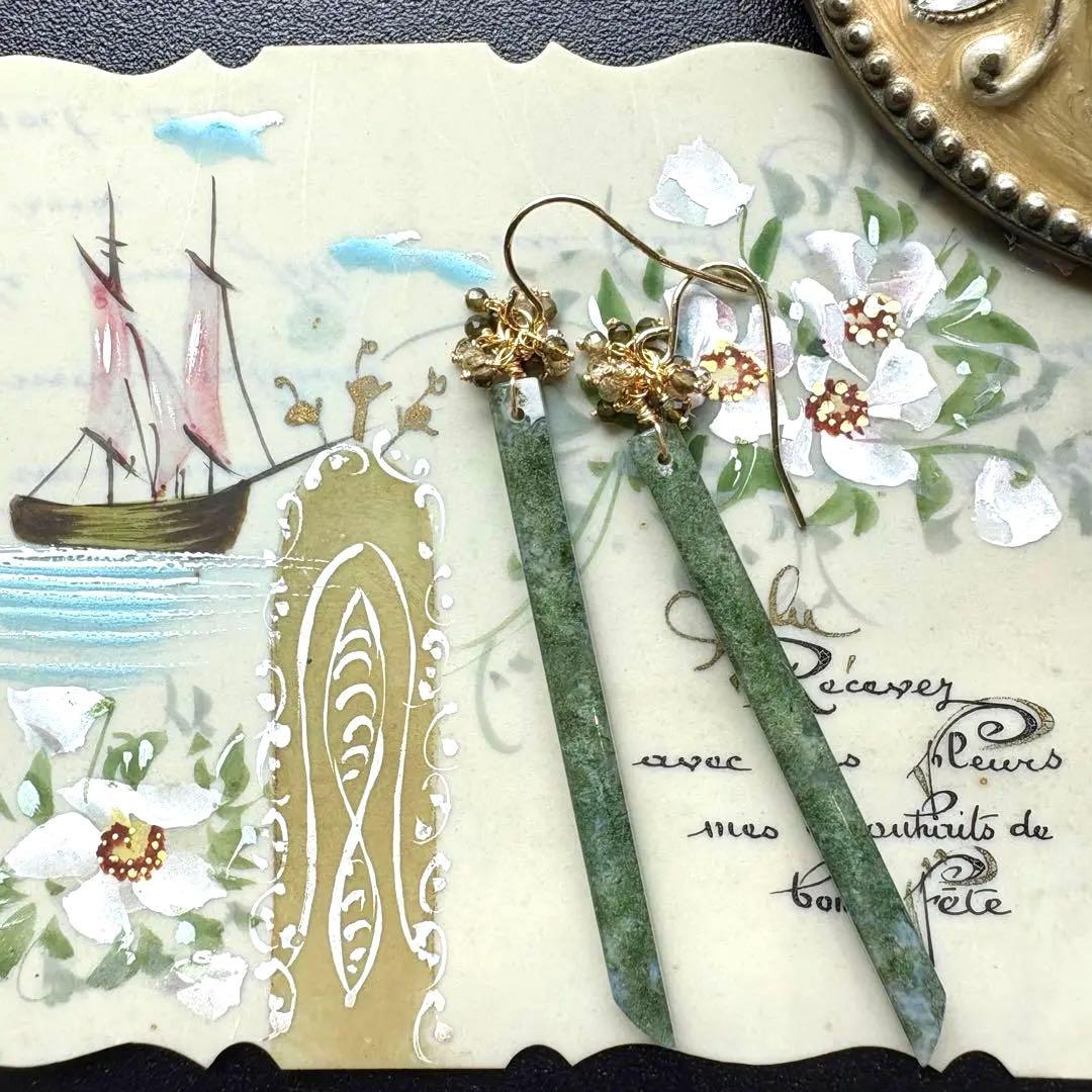 《＊＊COCO＊＊様》モスアゲートスリムロング＊ピアス