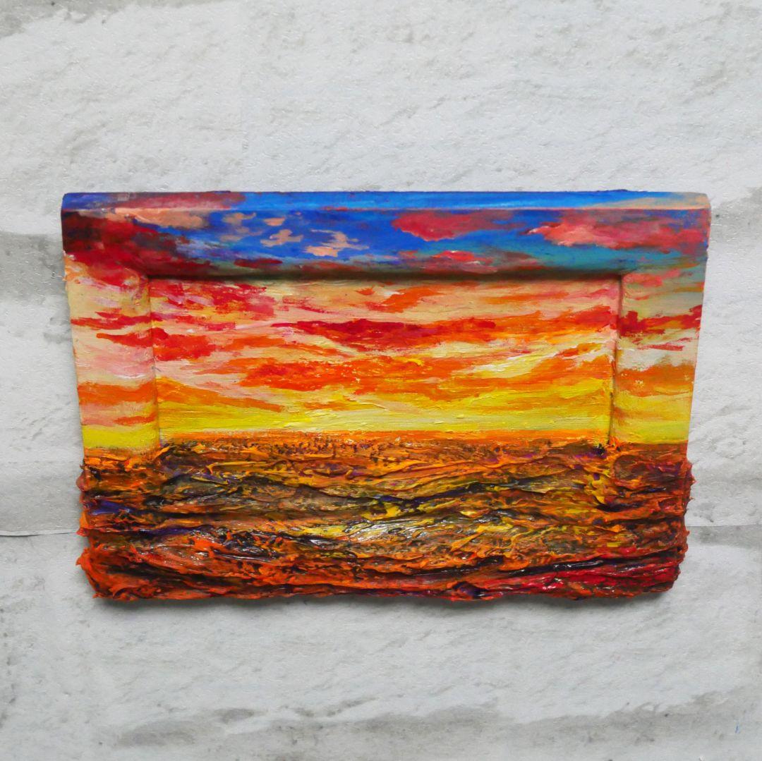 油絵 油彩 油彩画 絵 絵画 ミニ絵画【夕日の海】