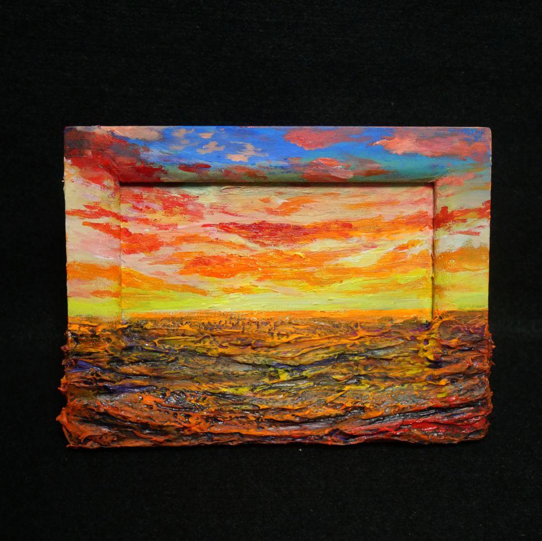 油絵 油彩 油彩画 絵 絵画 ミニ絵画【夕日の海】