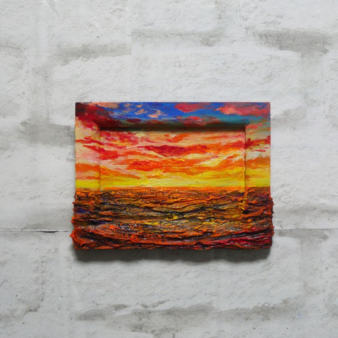 油絵 油彩 油彩画 絵 絵画 ミニ絵画【夕日の海】