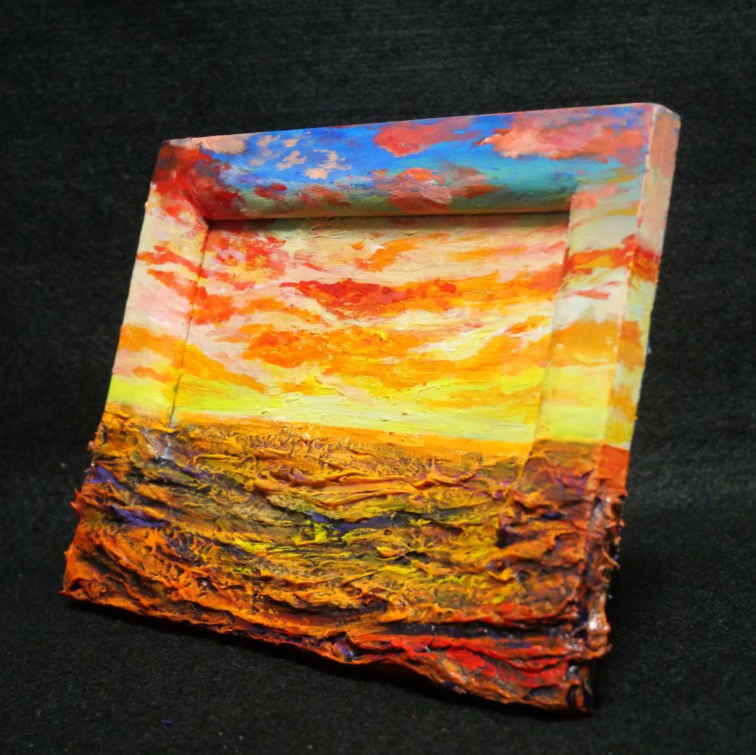 油絵 油彩 油彩画 絵 絵画 ミニ絵画【夕日の海】