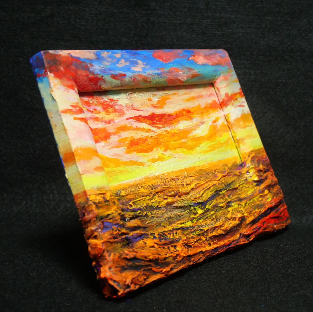 油絵 油彩 油彩画 絵 絵画 ミニ絵画【夕日の海】