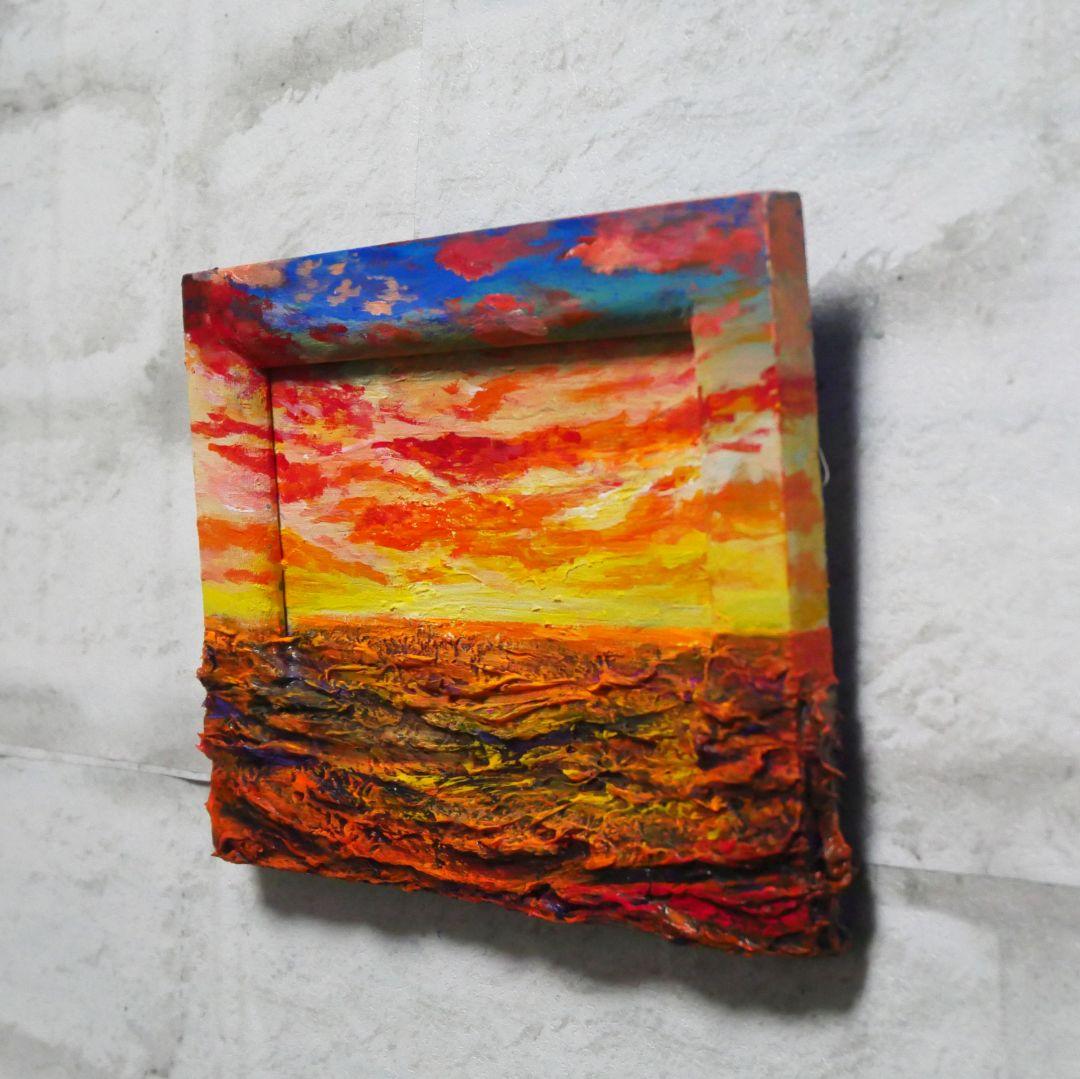 油絵 油彩 油彩画 絵 絵画 ミニ絵画【夕日の海】