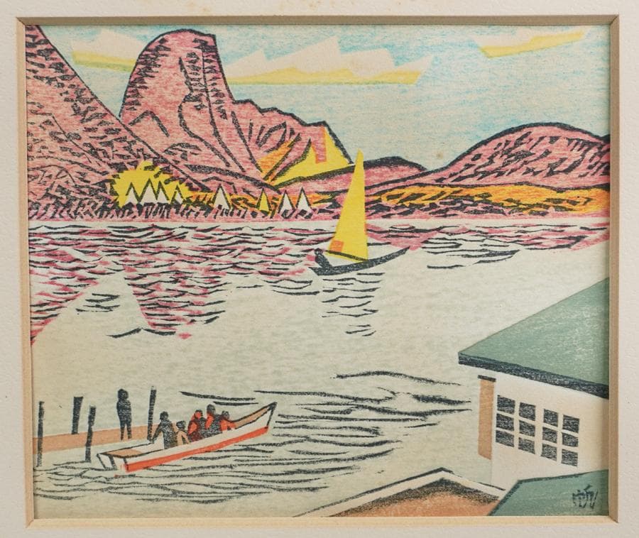 版画家 前川千帆 「榛名湖の秋」額装