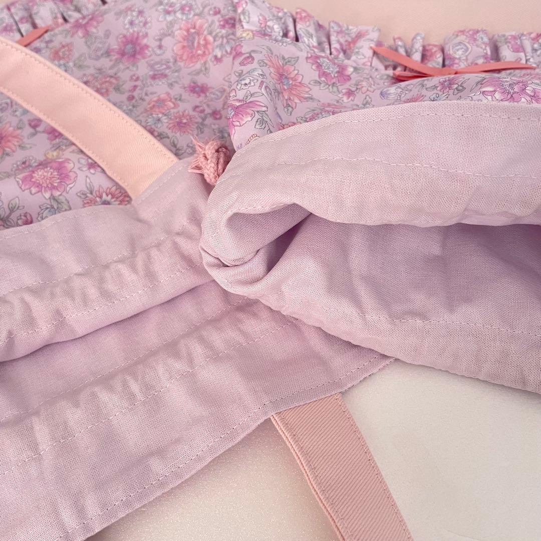 入園・入学　薄紫花柄　レッスンバッグ、上履き入れ、着替え袋、給食袋のセット