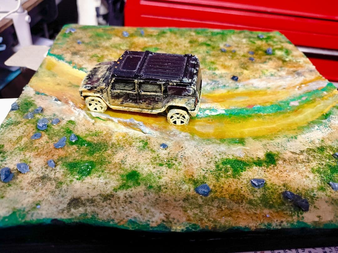 レジンアートジオラマ『オフロード・マッドランナー』 泥だらけSUV 壁掛けアート