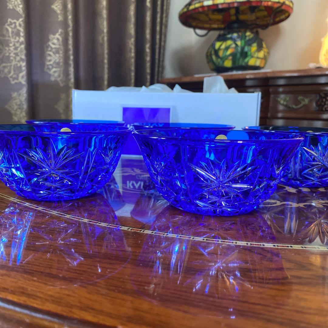 クリスタルダルク　クリスタル　カメイ　切子　小鉢　ブルー　藍色　5個