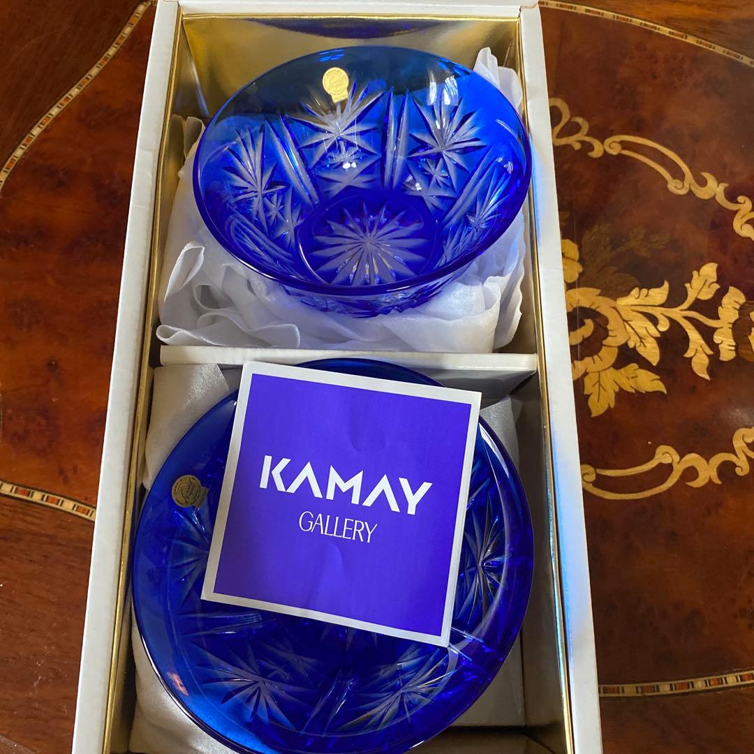 クリスタルダルク　クリスタル　カメイ　切子　小鉢　ブルー　藍色　5個