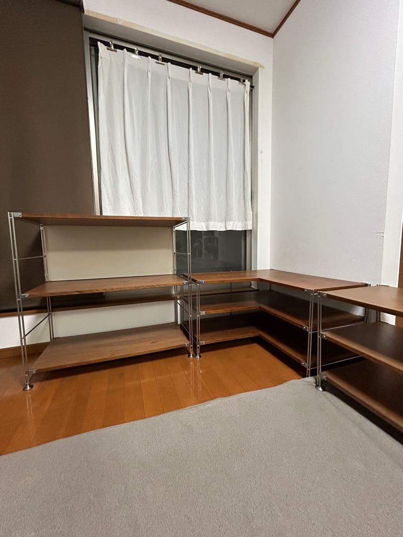 無印良品　ステンレスユニットシェルフ　ウォールナット棚板3枚　棚間4段　パネル付