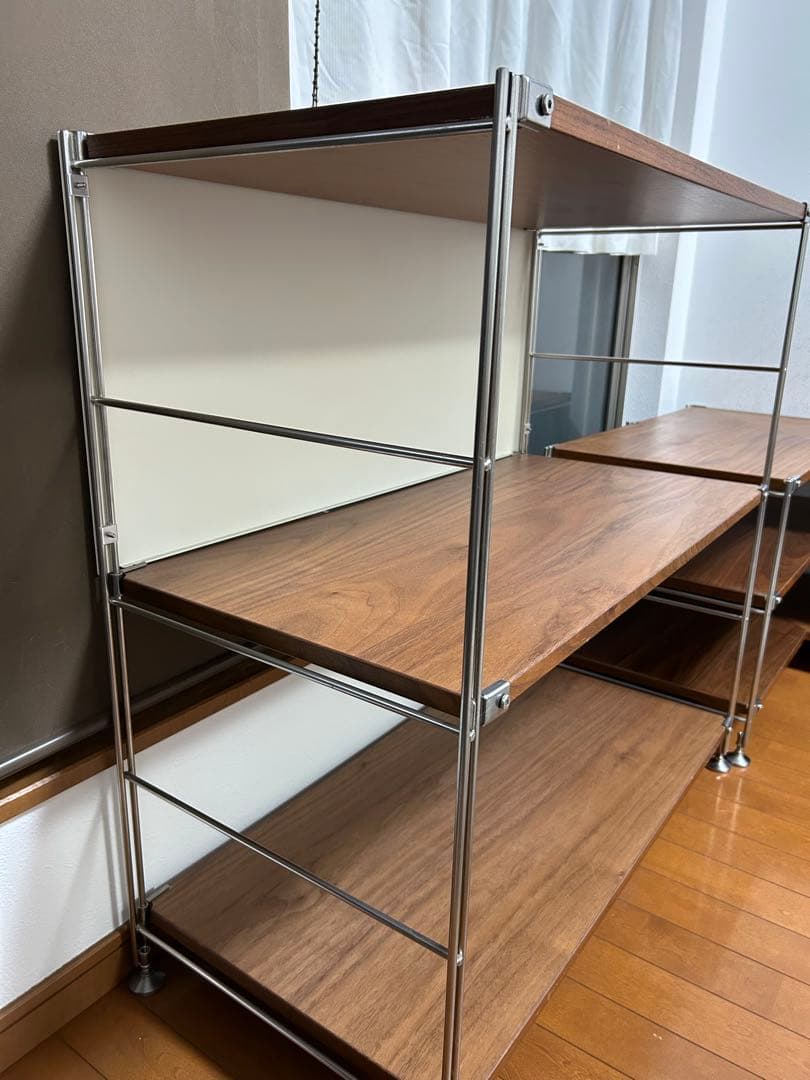 無印良品　ステンレスユニットシェルフ　ウォールナット棚板3枚　棚間4段　パネル付