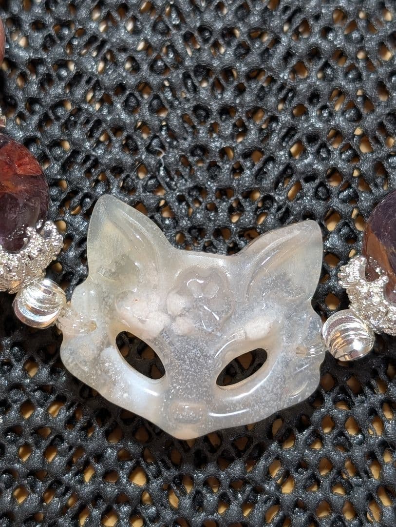 【天然石】桜瑪瑙狐面　ピンクマイカ　ガーデンアメジスト　デザインブレスレット