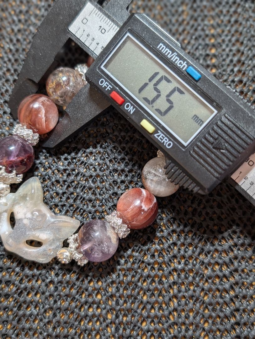 【天然石】桜瑪瑙狐面　ピンクマイカ　ガーデンアメジスト　デザインブレスレット