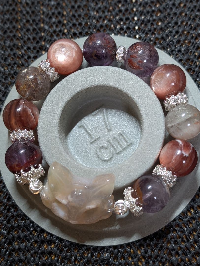 【天然石】桜瑪瑙狐面　ピンクマイカ　ガーデンアメジスト　デザインブレスレット