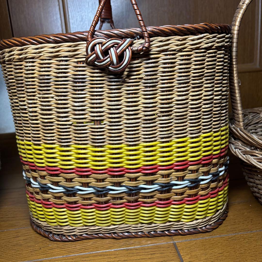 カゴバッグ & 二重編み丸籠 柳バスケット 3点セット 籐 籠
