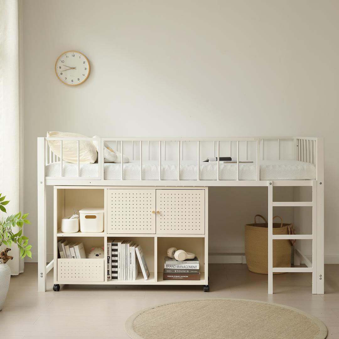 超人気！ 高110ロフトベッド子供ベッド シングル下収納 省スペース　WHITE