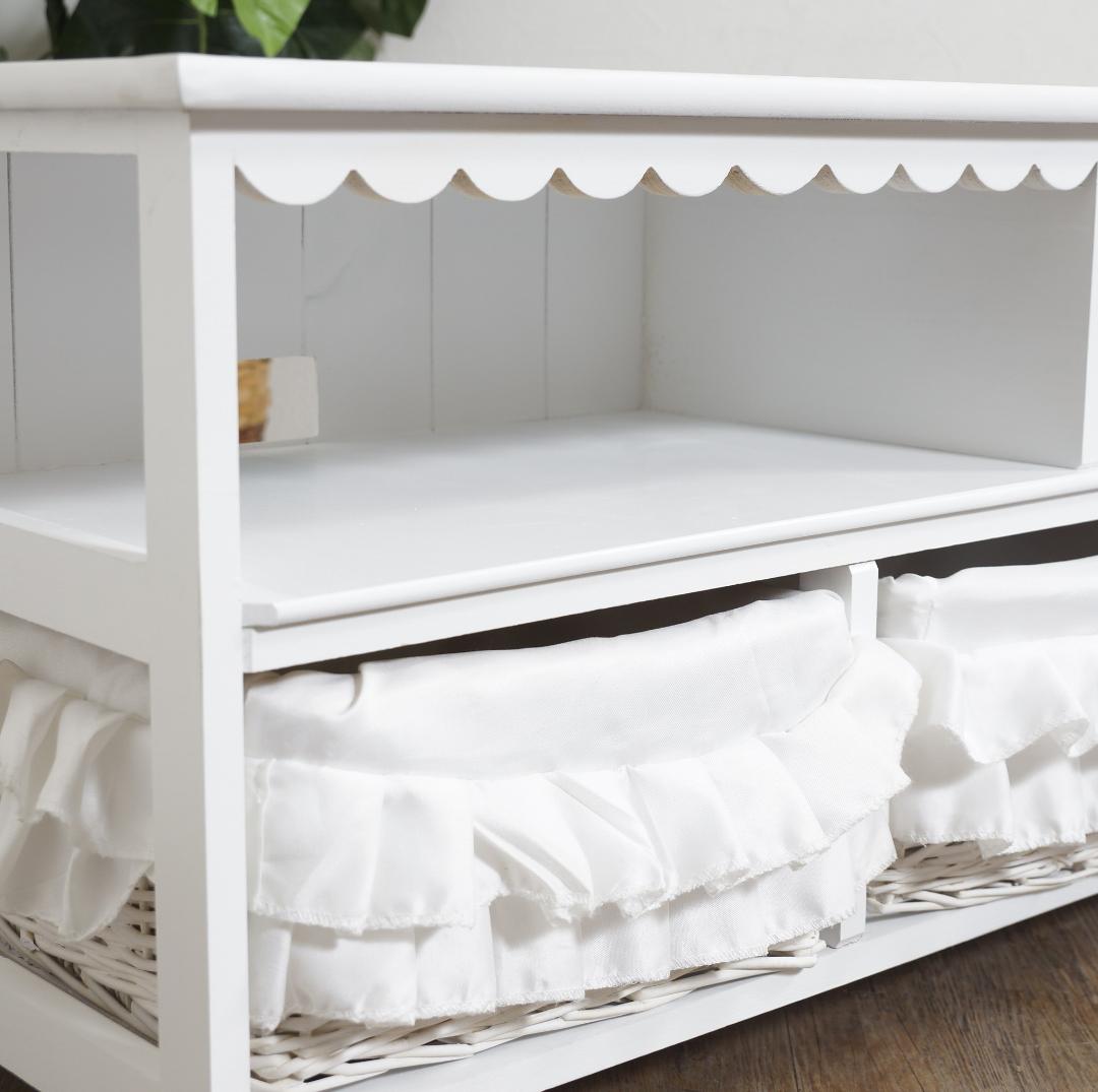 新品　フリルバスケット付き テレビ台 幅100cm 完成品 ホワイト ローボード